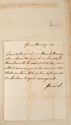 Lot Fascinating album containing letters, cuttings and ephemera, including letters from, and drafts of letters to James Stuart, the Old Pretender, and his wife Clementina in correspondence with the...