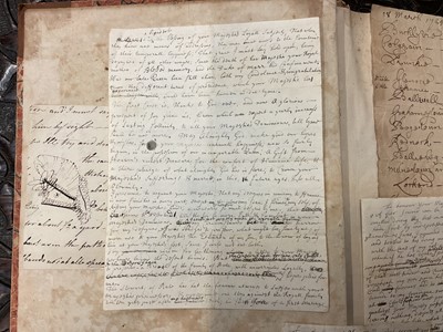 Lot 938 - Fascinating album containing letters, cuttings and ephemera, including letters from, and drafts of letters to James Stuart, the Old Pretender, and his wife Clementina in correspondence with the...