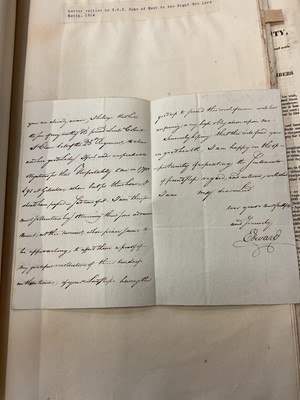 Lot 938 - Fascinating album containing letters, cuttings and ephemera, including letters from, and drafts of letters to James Stuart, the Old Pretender, and his wife Clementina in correspondence with the...