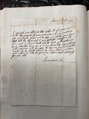 Lot 938 - Fascinating album containing letters, cuttings and ephemera, including letters from, and drafts of letters to James Stuart, the Old Pretender, and his wife Clementina in correspondence with the...