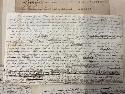 Lot 938 - Fascinating album containing letters, cuttings and ephemera, including letters from, and drafts of letters to James Stuart, the Old Pretender, and his wife Clementina in correspondence with the...