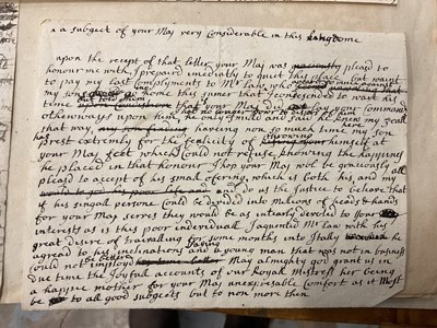 Lot 938 - Fascinating album containing letters, cuttings and ephemera, including letters from, and drafts of letters to James Stuart, the Old Pretender, and his wife Clementina in correspondence with the...