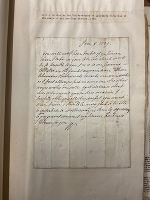 Lot 938 - Fascinating album containing letters, cuttings and ephemera, including letters from, and drafts of letters to James Stuart, the Old Pretender, and his wife Clementina in correspondence with the...