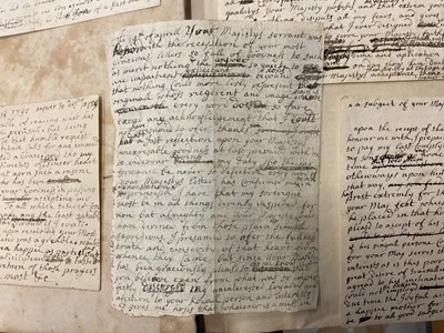 Lot 938 - Fascinating album containing letters, cuttings and ephemera, including letters from, and drafts of letters to James Stuart, the Old Pretender, and his wife Clementina in correspondence with the...