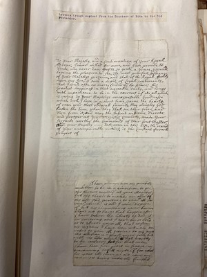 Lot 938 - Fascinating album containing letters, cuttings and ephemera, including letters from, and drafts of letters to James Stuart, the Old Pretender, and his wife Clementina in correspondence with the...