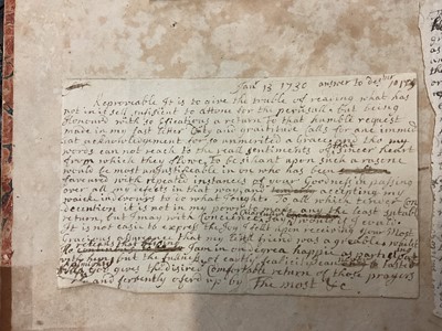 Lot 938 - Fascinating album containing letters, cuttings and ephemera, including letters from, and drafts of letters to James Stuart, the Old Pretender, and his wife Clementina in correspondence with the...