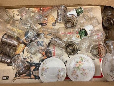 Lot 376 - Box of miniature dolls house pieces including silver items, ceramics and glassware etc