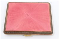 Lot 345 - 1920s gilt metal and pink enamelled cigarette...