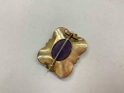 Lot 1001 - Victorian yellow metal and black enamel mourning brooch, Edwardian 9ct gold open work peridot pendant on 9ct gold chain and 9ct gold opal doublet ring