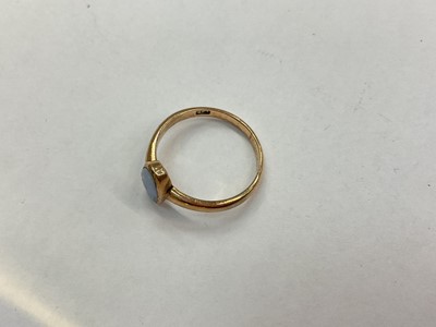 Lot 1001 - Victorian yellow metal and black enamel mourning brooch, Edwardian 9ct gold open work peridot pendant on 9ct gold chain and 9ct gold opal doublet ring