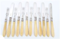 Lot 357 - Six pairs Victorian Silverer fruit knives and...