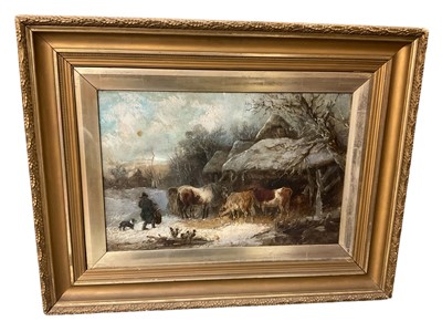 Lot 378 - Manner of George Morland (1763-1804) oil on canvas, farmyard scene, indistinctly signed