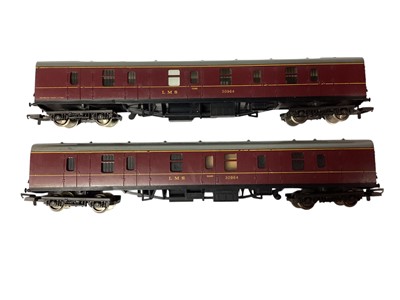 Lot 1827 - Railway OO Gauge loose LMS Parcel Van & Two Dining Cars, Five Brake Coaches/Vans and Five Maroon Coaches (13)