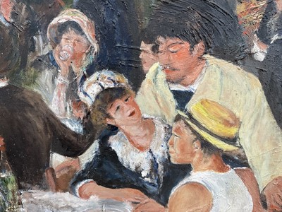 Lot 1264 - *Tom Keating (1917-1984) oil on canvas, The Boating party after Renoir, signed, 70 x 99cm, framed. Provenance: Bonhams Knightsbridge, Tom Keating and Elmyr De Hory sale, 14th August 1991, lot 17,...