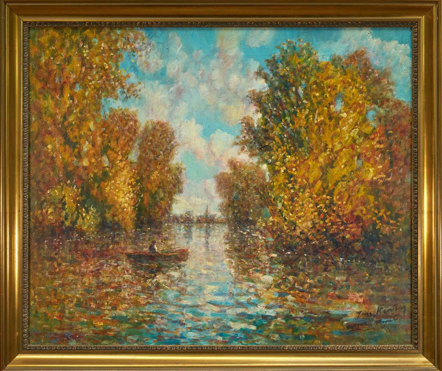 Lot 1263 - *Tom Keating (1917-1984) oil on canvas - The Boating Lake, after Monet, 65cm x 76cm, in gilt frame