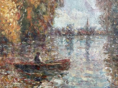 Lot 1263 - *Tom Keating (1917-1984) oil on canvas - The Boating Lake, after Monet, 65cm x 76cm, in gilt frame