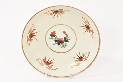 Lot 71 - Worcester slop bowl and stand, circa 1770, painted in the Thunder and Lightning pattern, the bowl with double-ring mark to base, the stand 19cm diameter