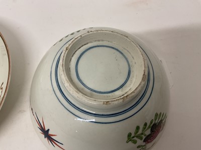 Lot 71 - Worcester slop bowl and stand, circa 1770, painted in the Thunder and Lightning pattern, the bowl with double-ring mark to base, the stand 19cm diameter