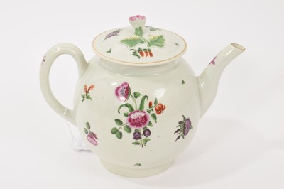 Lot 23 - A Worcester teapot, circa 1775, polychrome painted with floral sprays, 16cm high