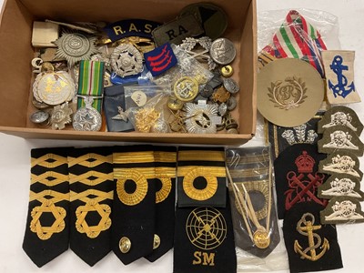 Lot 361 - Group of military badges, pins, cloth badges, medal ribbons etc