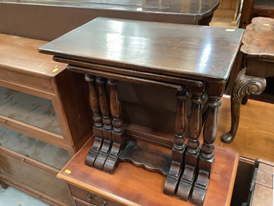 Lot 1244 - Nest of three oak occasional tables, mahogany occasional table on cabriole legs and and a wine table (3)