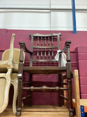 Lot 1230 - Seven country chairs with turned spindle backs and rush seats