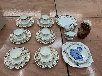 Lot 406 - Aynsley teaset together with a Wedgwood milk jug and sugar bowl in a silver plated stand, Crown Devon Lustre vase, Delft plates and a Copeland plate.