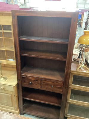 Lot 1223 - Pair of contemporary shelving units, each with adjustable shelves and twin drawers