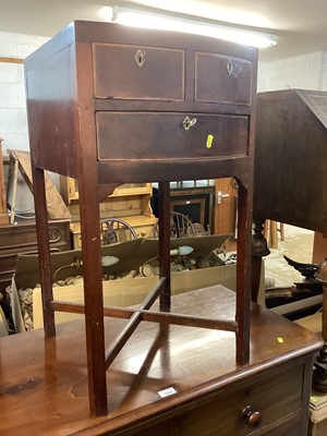 Lot 1285 - 19th century maohgany side table with an arrangement of three drawers, on square legs