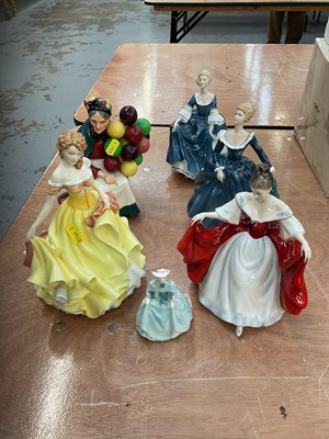 Lot 400 - Five Royal Doulton figures- HN 2265, HN 2334, HN 2335, HN 1315, HN 5332 and a Coalport figure 'Natalie' (6)