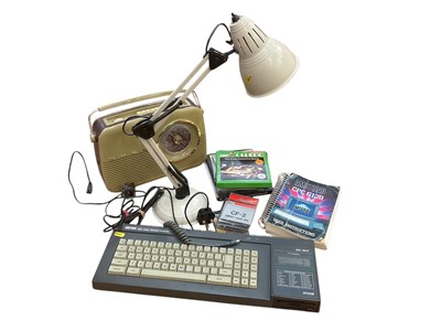 Lot 434 - Bush table radio, vintage records, Amstrad computer and anglepoise lamp