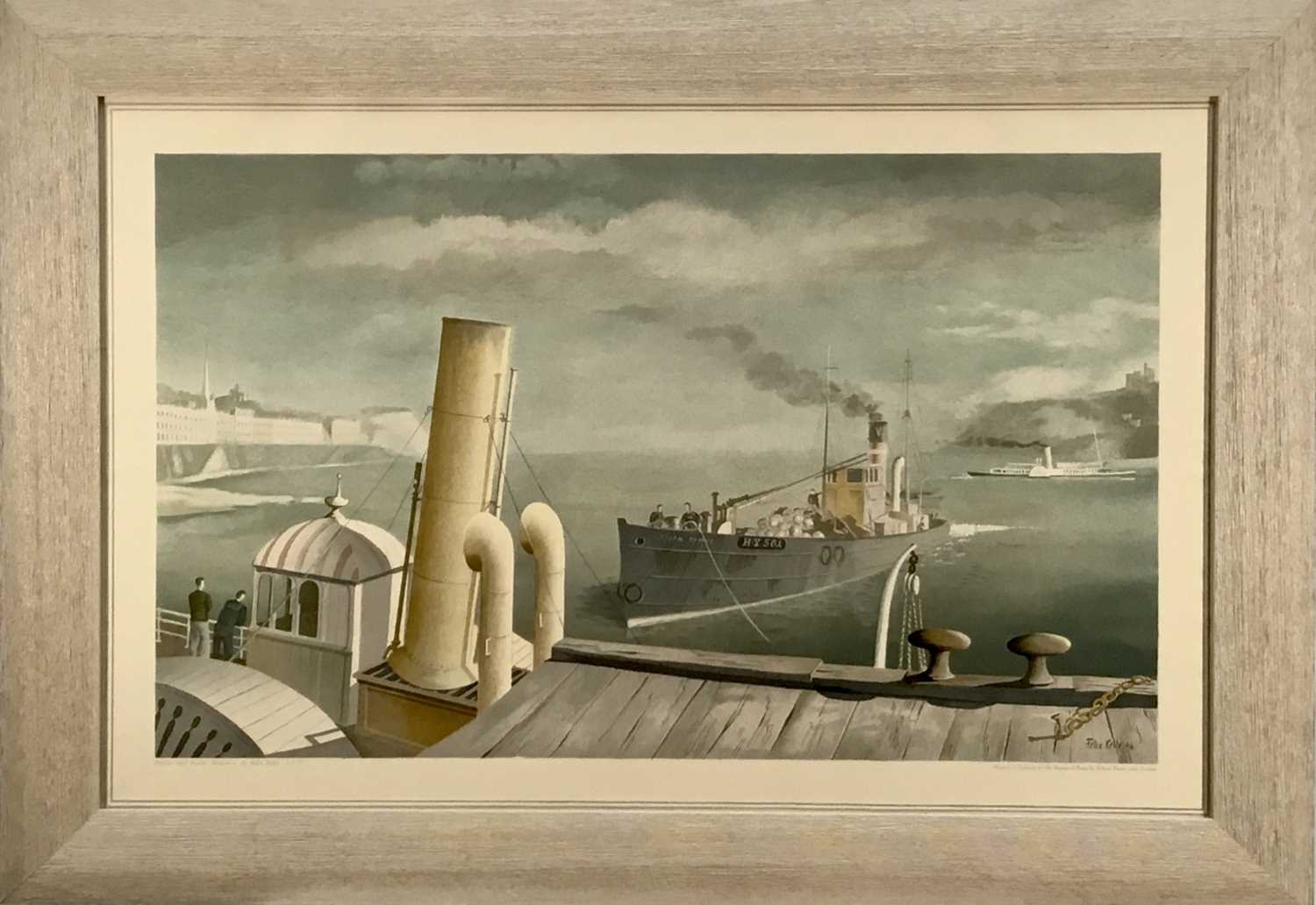 Lot 304 - Felix Kelly (1914-1994) Drifter and Paddle Steamers, No. 15, a coloured lithographic Schools' print, printed by Baynard Press 48 x 75cm, framed