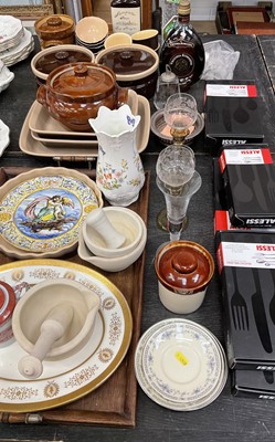 Lot 135 - Miscellaneous items including Wedgwood oven wares, boxed modern unused cutlery, spirits, ceramics and glass