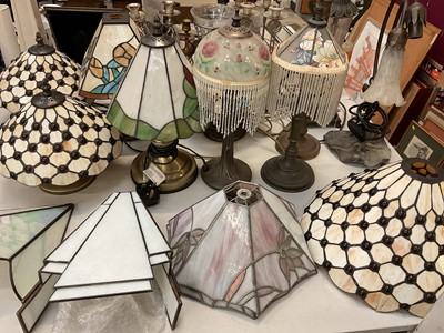 Lot 329 - Collection of Tiffany style table lamps and shades