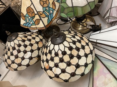 Lot 329 - Collection of Tiffany style table lamps and shades