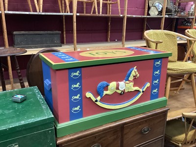 Lot 1210 - Painted pine toy box, 86.5cm wide, 37.5cm deep, 42.5cm high