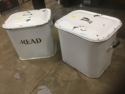 Lot 168 - Two vintage white enamel bread bins