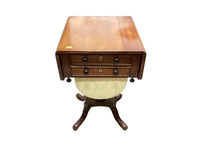 Lot 1234 - 19th century mahogany drop flap needlework table with drawer and needlework well below