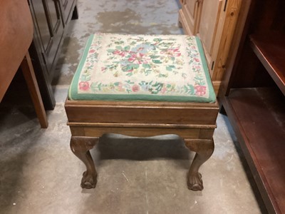 Lot 1236 - Stool with drop in tapestry seat on cabriole legs with claw and ball feet