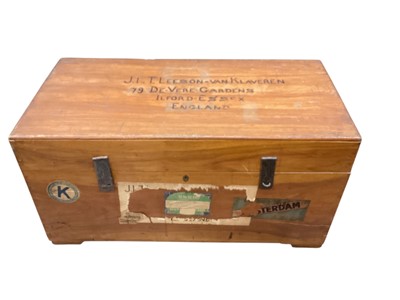 Lot 1237 - Camphor wood trunk with shipping labels, 93cm wide, 46cm high, 47.5cm high