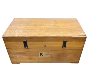 Lot 1238 - Camphor wood trunk with shipping labels, 84cm wide, 47.5cm deep, 47.5cm high