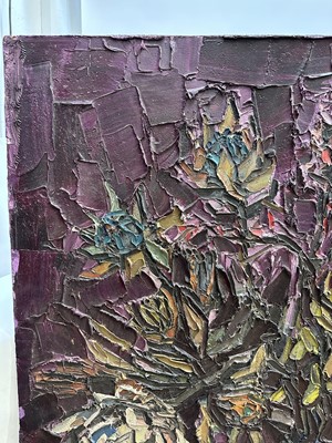 Lot 1395 - *David T. Smith (1920-1999), Suffolk artist, large oil on board - Still Life Proteas, inscribed verso, 122cm x 92cm, unframed
