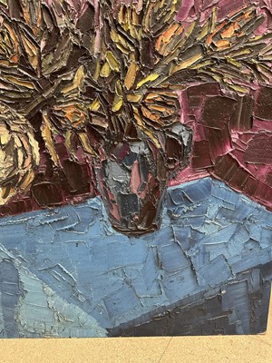 Lot 1395 - *David T. Smith (1920-1999), Suffolk artist, large oil on board - Still Life Proteas, inscribed verso, 122cm x 92cm, unframed