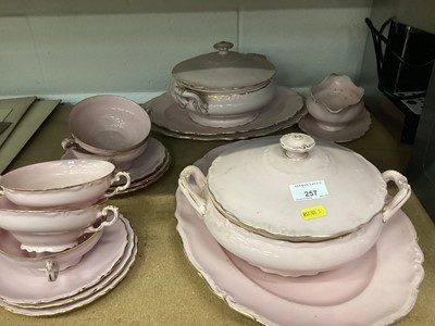 Lot 257 - Czechoslovakian pink and gilt edged part dinner service