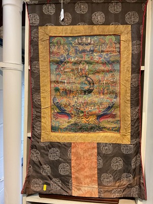 Lot 784 - Decorative Tibetan Thangka mounted on silk