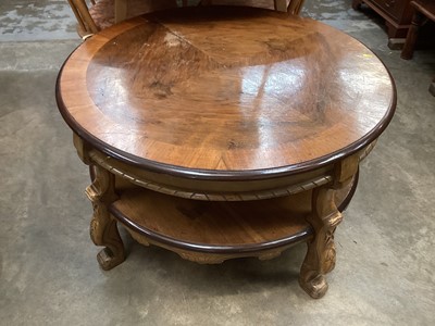 Lot 1254 - Good quality walnut two tier circular coffee table with crossbanded decoration, 90cm diameter, 55.5cm high