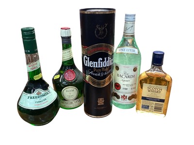 Lot 586 - Glenfiddich Pure Malt Scotch Whisky, other spirits & boxed whiskey & cognac miniatures