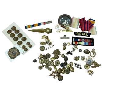 Lot 399 - Group of military badges, buttons, ribbons and other Militaria.