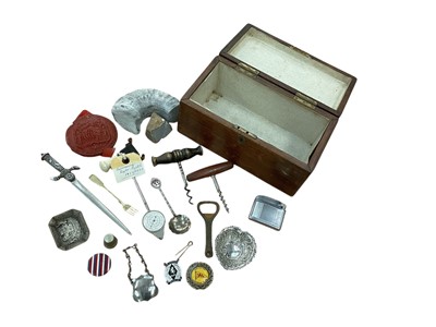 Lot 148 - Group of sundry items to include corkscrews, wax seal, mineral specimens and other items (1 box).