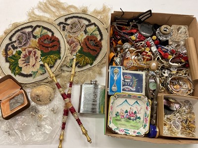 Lot 1110 - Group of costume jewellery, pair of bead work fans and bijoutiere